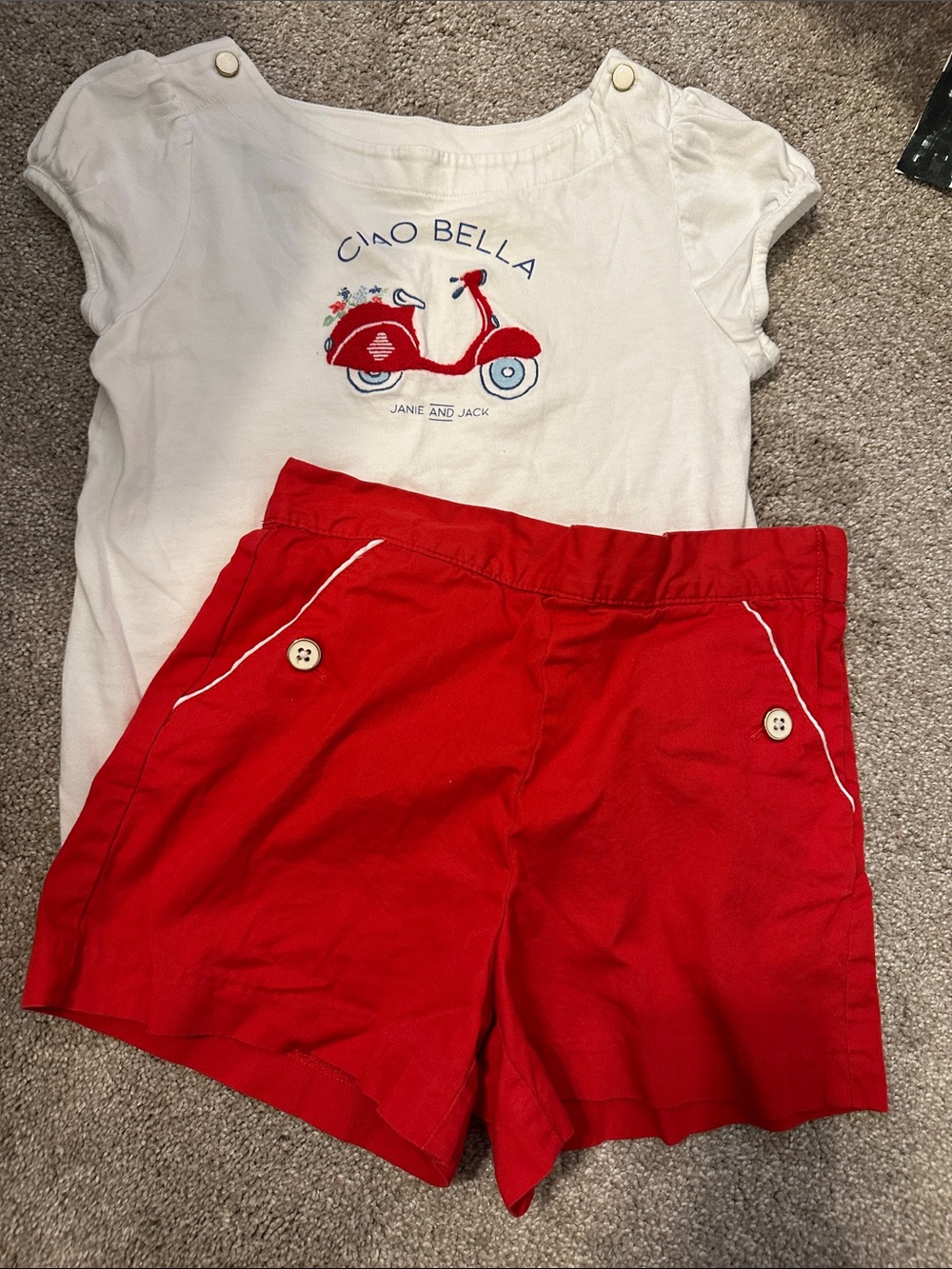 Janie and Jack White Top with Red Scooter Embroidery & Red Shorts